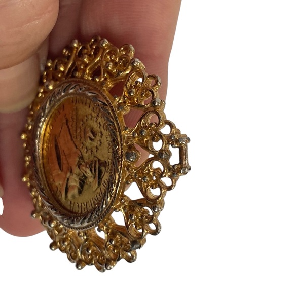 Gold Plated Quarter Pendant Filligree 1976 Bicentennial Patriot Signed Roma - Picture 6 of 8